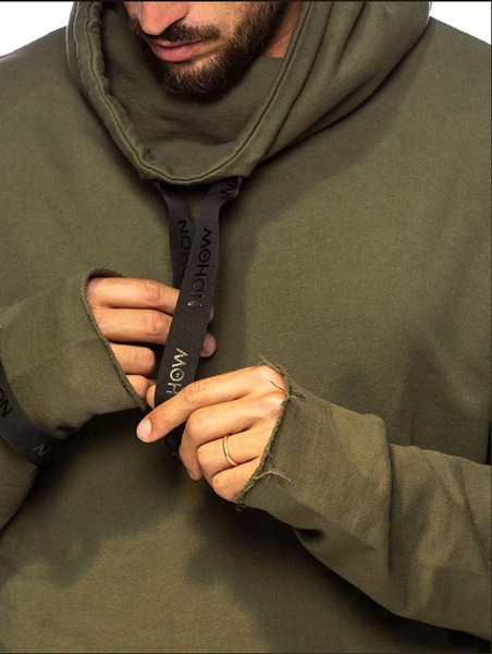 Мъжки суичър изчистен широк модел с връзки