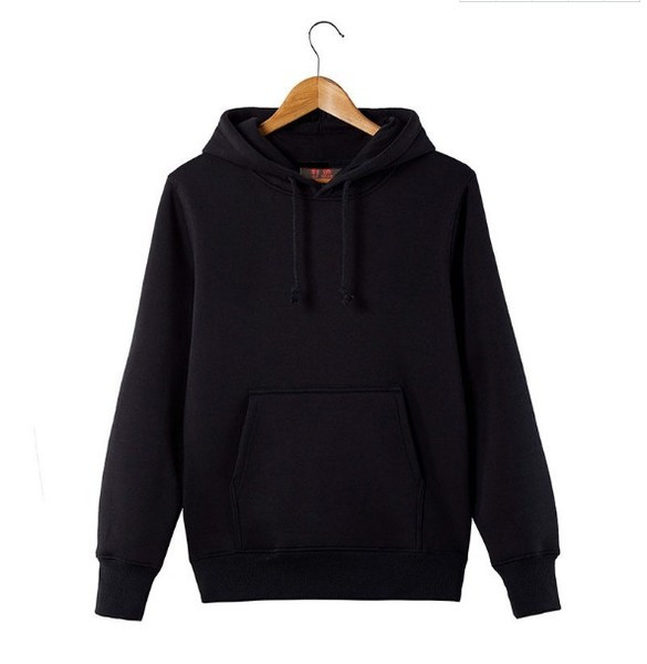 Мъжки суичър изчистен модел с джоб връзки и качулка