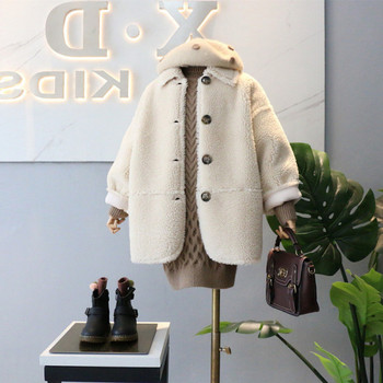 Модерно пухено палто за момичета с копчета