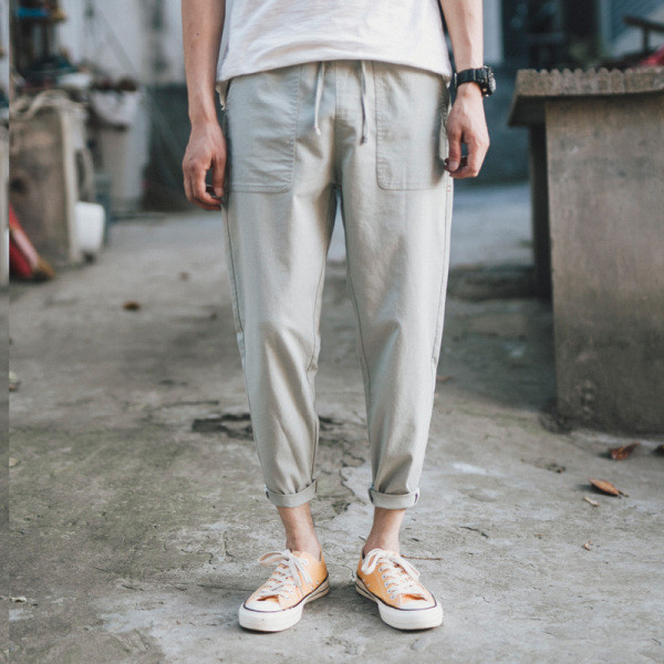 Мъжки ежедневни панталони прав модел с връзки