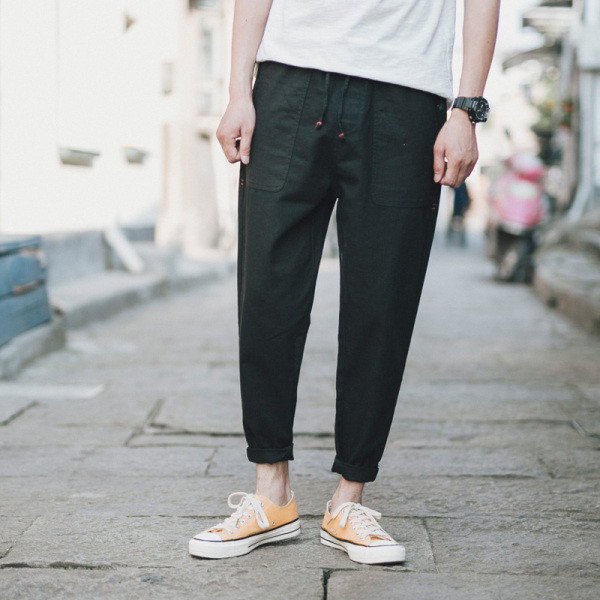 Мъжки ежедневни панталони прав модел с връзки