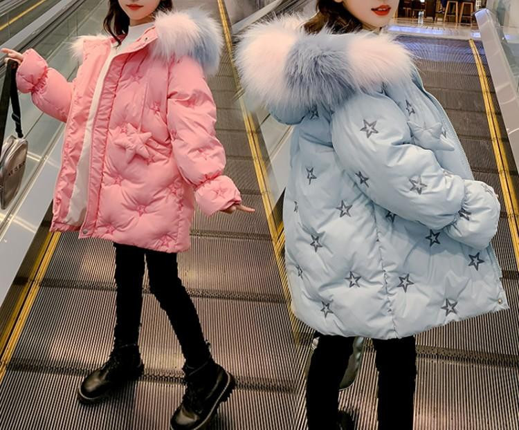 Модерни детско яке с качулка и бродерия звезди за момичета