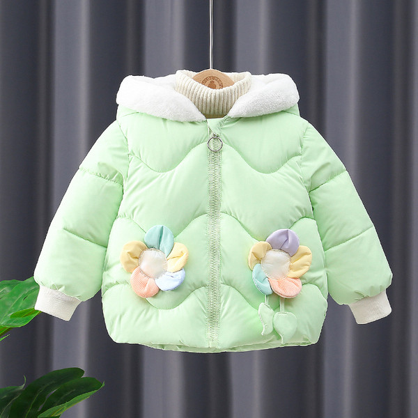Детско яке за момичета с 3D цветя и качулка