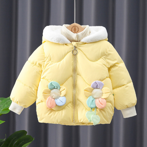 Детско яке за момичета с 3D цветя и качулка