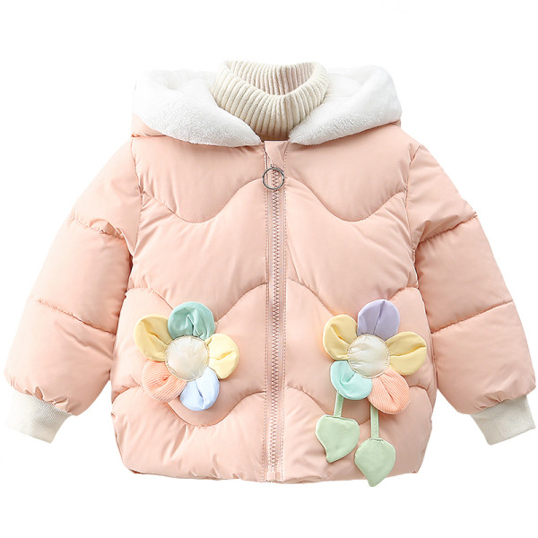 Детско яке за момичета с 3D цветя и качулка