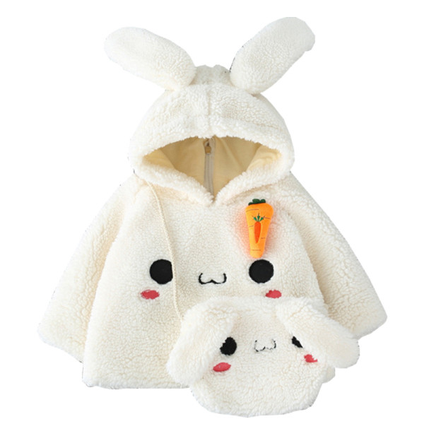 Детско пухено яке с качулка и чанта в два цвята