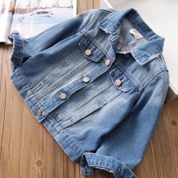 Дънково яке за момичета със сърце и цветни бродирани надписи