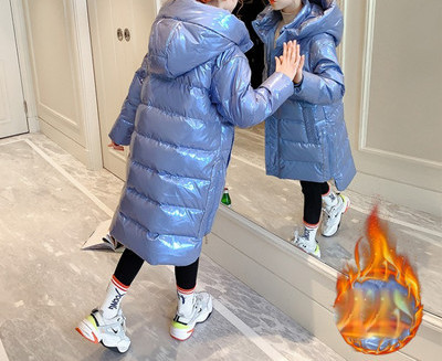 Модерно детско асиметрично яке за момичета с качулка в син и черен цвят