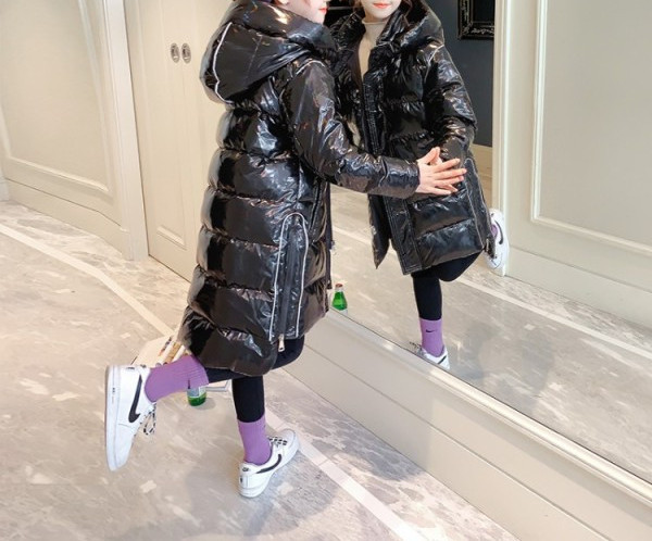 Модерно детско асиметрично яке за момичета с качулка в син и черен цвят