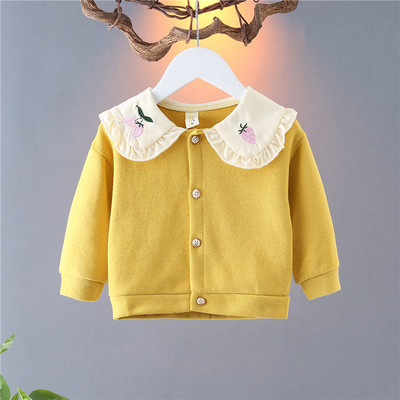 New model children`s spring jacket with buttons and oval neckline