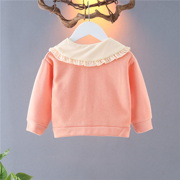 Naujo modelio vaikiška pavasarinė striukė su sagomis ir ovalia iškirpte