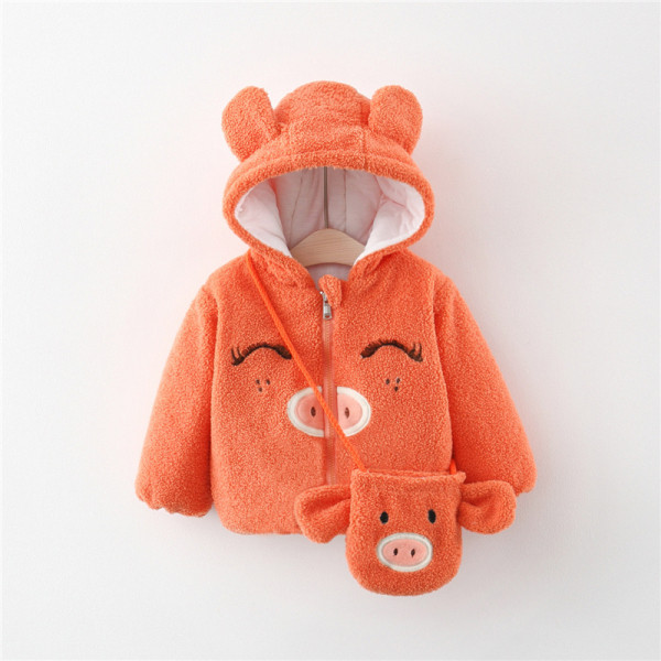 Пухено детско яке с цип и 3D елемент 