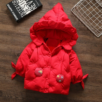 Παιδικό μπουφάν με κουκούλα κατάλληλο για κορίτσια σε κόκκινο χρώμα