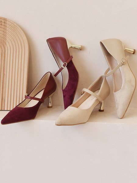 Ženske cipele na špic od eko brušene kože u retro stilu