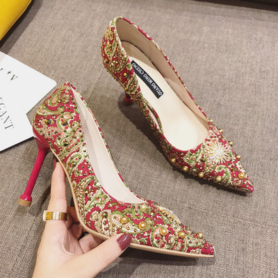 Šarene ženske cipele na špic s kamenčićima