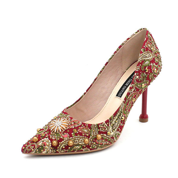 Šarene ženske cipele na špic s kamenčićima