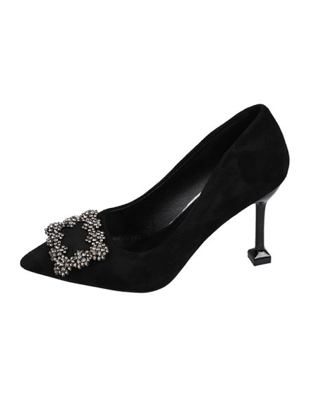 Cipele od eko brušene kože s metalnim ukrasom i visokom petom