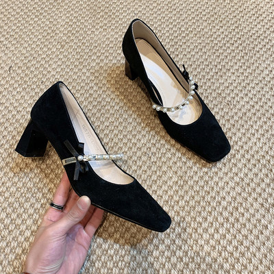 Νέο μοντέλο παπουτσιών eco suede με μαργαριτάρια και κορδέλα