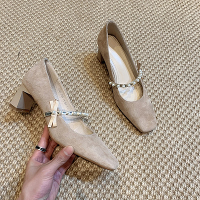 Νέο μοντέλο παπουτσιών eco suede με μαργαριτάρια και κορδέλα