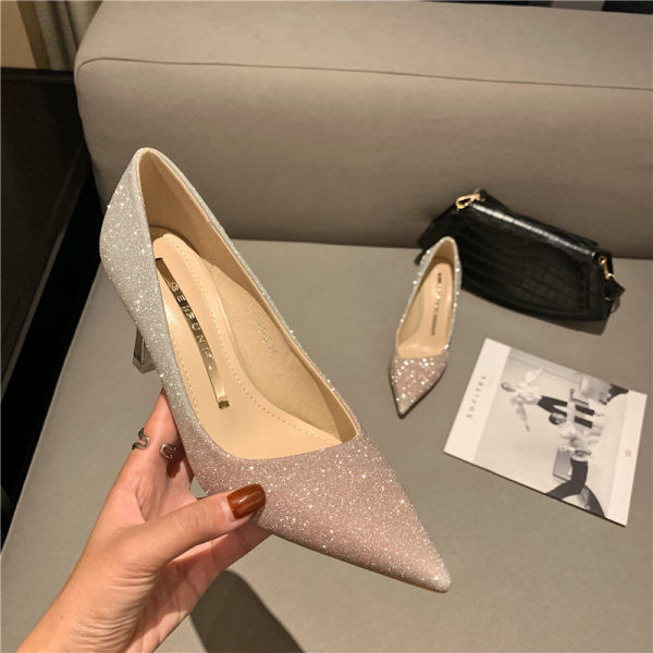Moderne ženske cipele s visokom petom i sjajnim česticama