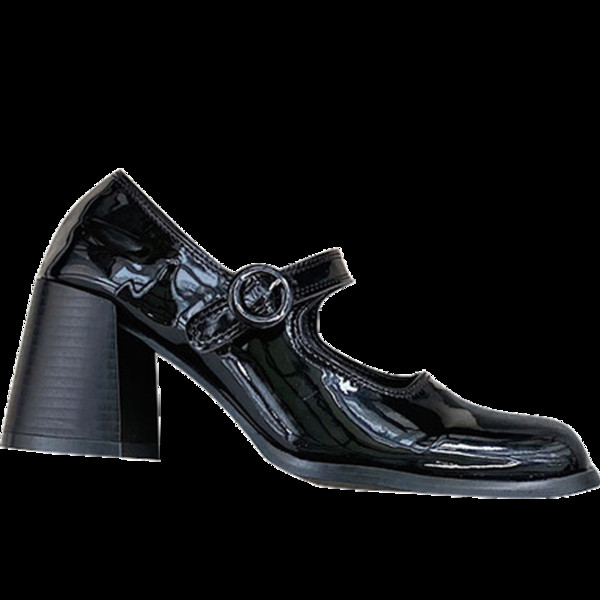 Ženske lakirane cipele zaobljeni model s debelom petom - retro stil