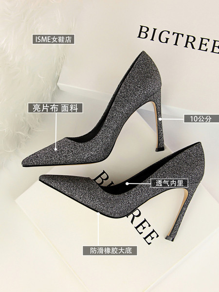 Elegantne ženske cipele na tanku petu sa sjajnim česticama