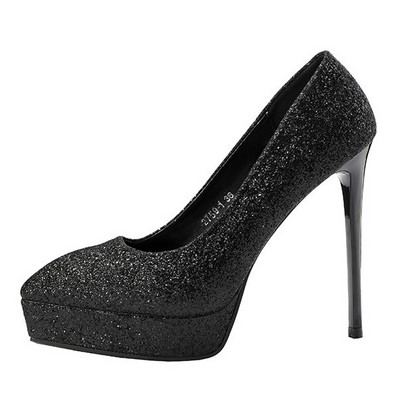 Elegantne ženske cipele sa sjajnim česticama i petom od 12,5 cm