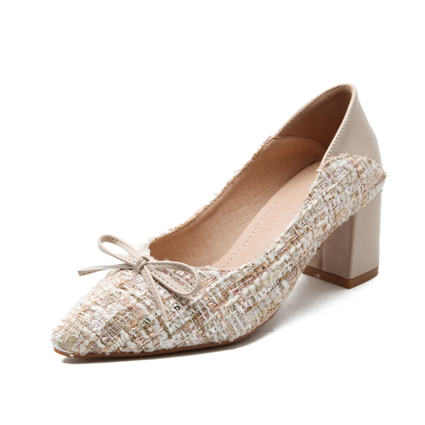 Ženske cipele sa debelom petom i trakom u dvije boje