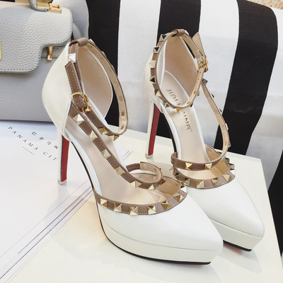 Elegantne ženske cipele s tankom petom od 12 cm i metalnim ukrasima - dva modela