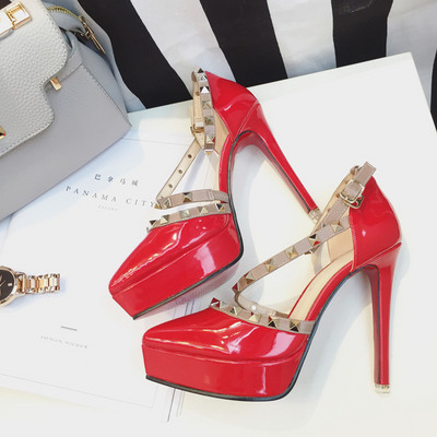 Elegantne ženske cipele s tankom petom od 12 cm i metalnim ukrasima - dva modela
