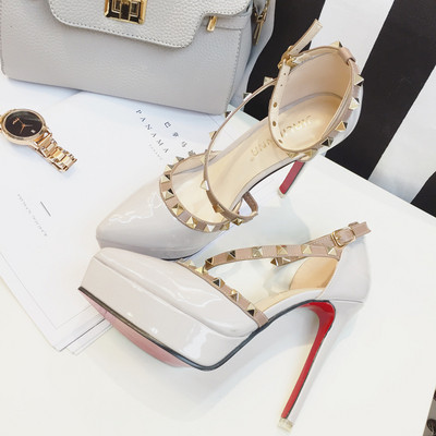 Elegantne ženske cipele s tankom petom od 12 cm i metalnim ukrasima - dva modela