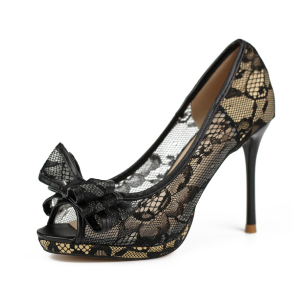 Elegantne ženske čipkaste cipele s vrpcom i petom od 9,5 cm