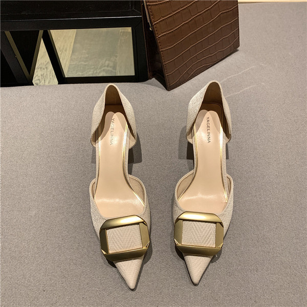 Moderne ženske cipele s metalnom kopčom u bež i plavoj boji