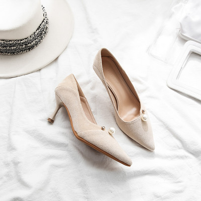 Ženske cipele od brušene kože u crnoj i bež boji