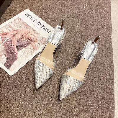 Moderne ženske cipele na špic s visokom petom i kamenčićima