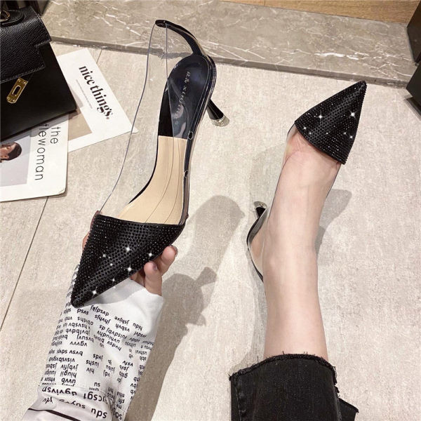 Moderne ženske cipele na špic s visokom petom i kamenčićima
