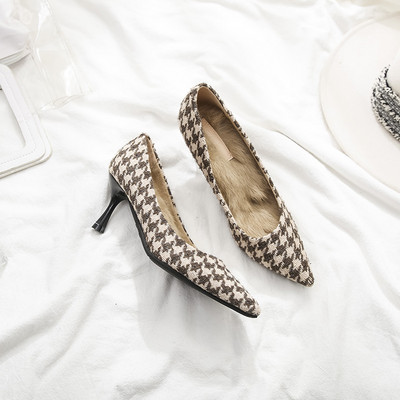 Karirane ženske cipele s toplom postavom i tankom petom