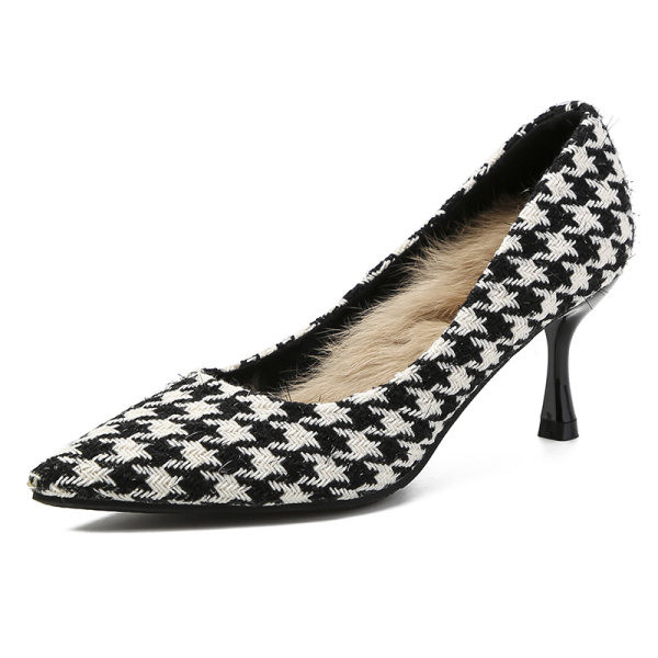 Karirane ženske cipele s toplom postavom i tankom petom