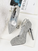 Ženske cipele na visoku petu i platformu sa sjajnim česticama