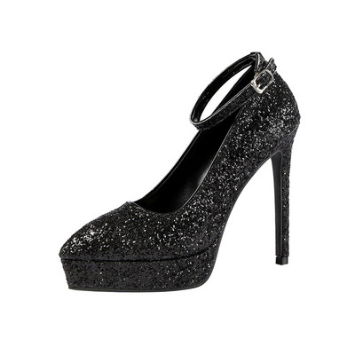 Ženske cipele na visoku petu i platformu sa sjajnim česticama