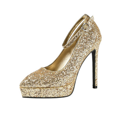 Ženske cipele na visoku petu i platformu sa sjajnim česticama