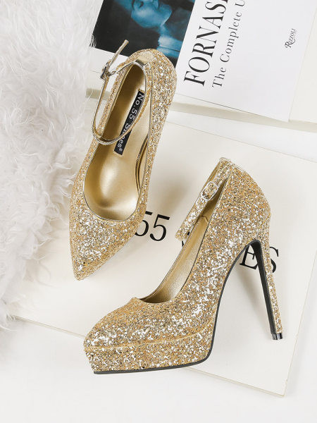 Ženske cipele na visoku petu i platformu sa sjajnim česticama