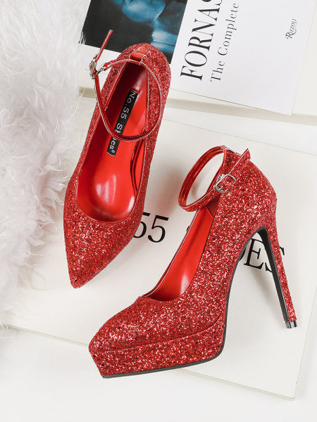 Ženske cipele na visoku petu i platformu sa sjajnim česticama
