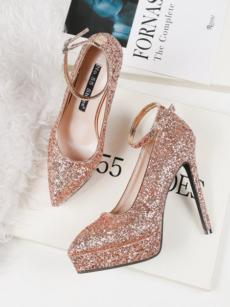 Ženske cipele na visoku petu i platformu sa sjajnim česticama