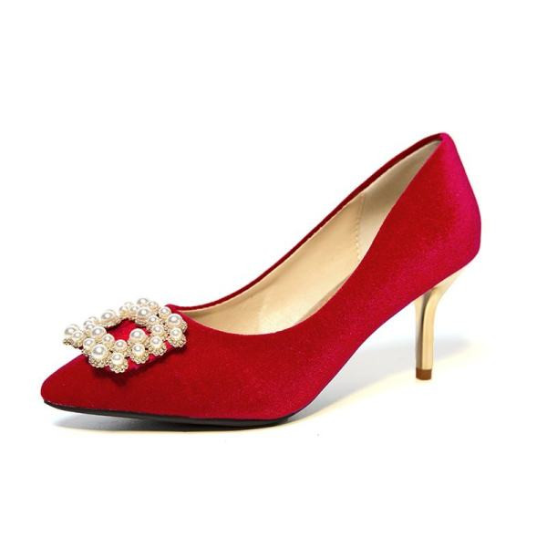 Ženske moderne cipele s kopčom i visokom petom u crvenoj boji