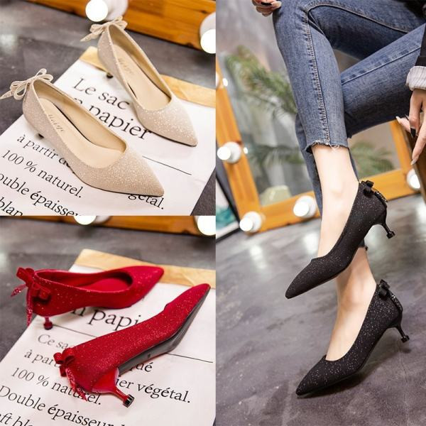 Elegantne ženske cipele sa sjajnim efektom i trakom u tri boje