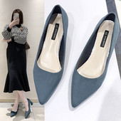 Ženske cipele od brušene kože na petu - model na špic u tri boje