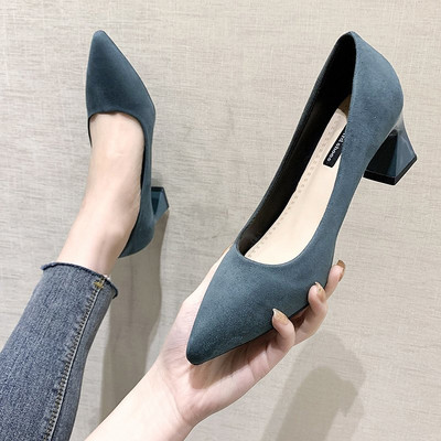 Ženske cipele od brušene kože na petu - model na špic u tri boje