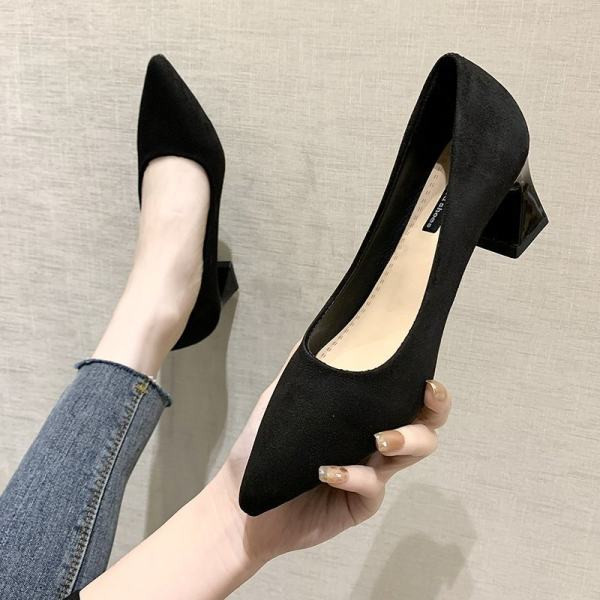 Ženske cipele od brušene kože na petu - model na špic u tri boje