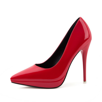 Ženske lakirane cipele na visoku petu i platformu jednobojni model